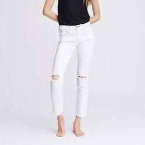 Rag & Bone Dre Low Rise Ankle Slim Boyfriend Jeans White W/ Holes Denim Women 26